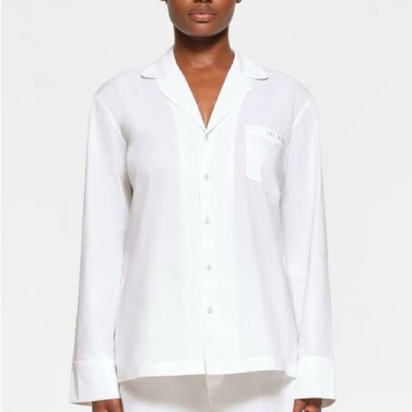 🌻NEW w.tags Skims Spa White Cotton Button Up Sleep Top Size XL - Picture 1 of 9
